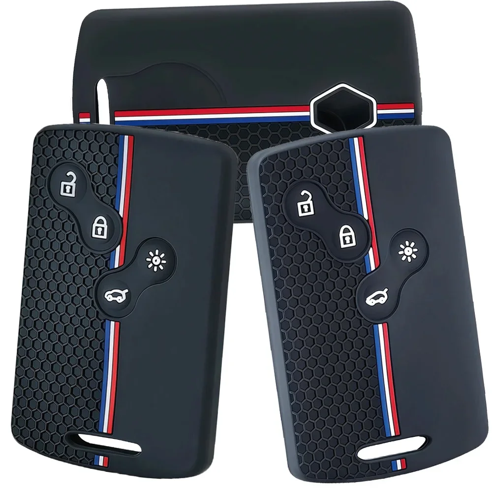 Honeycomb Tricolor Stripe Silicone 4 Button Key Cover For Renault Duster Captur Clio Logan Megane Koleos Scenic Zoe