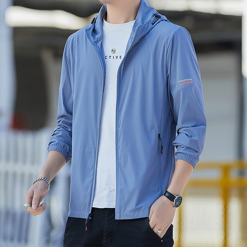 2025 Ice Silk Men's Sun Protection Clothes Outdoor UV Hiking Fishing Hooded Jacket Loose Breathable Fashion Printed Design Coat