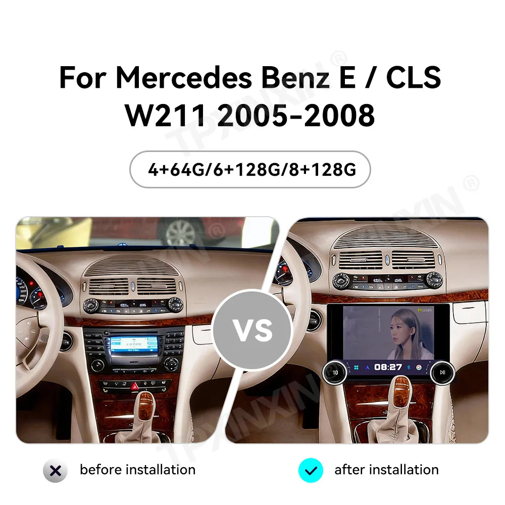 

11,5-дюймовое автомобильное радио на Android 15 для Mercedes-Benz E CLS W211 2005-2008: мультимедийный видеоплеер, GPS-навигация, Carplay, головное устройство