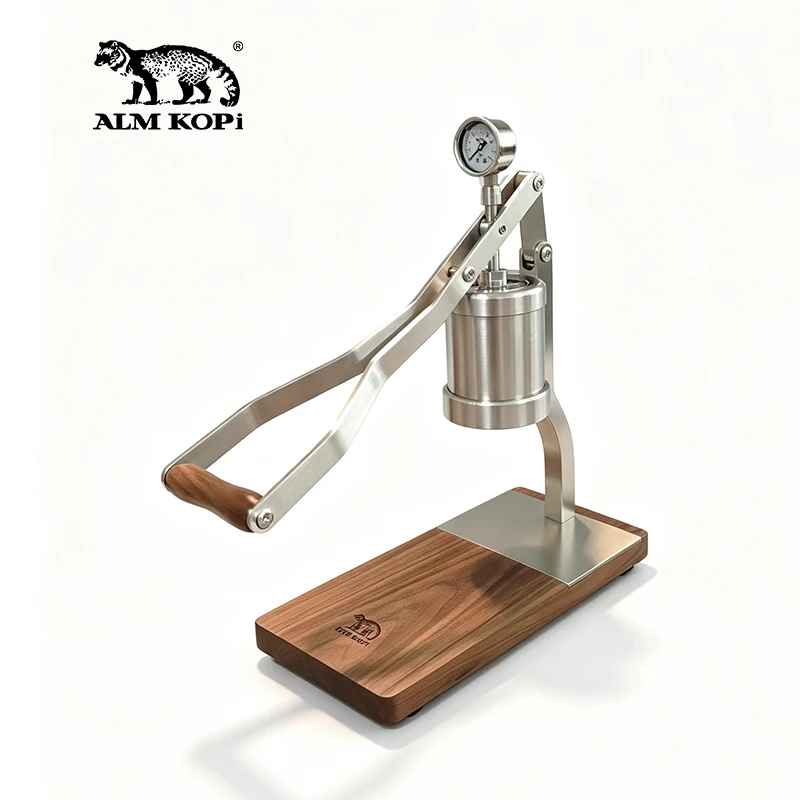 ALMKOPi New Second Generation Classic Wood Base Semi Automatic Manual Control Stainless Steel Body Espresso Machine