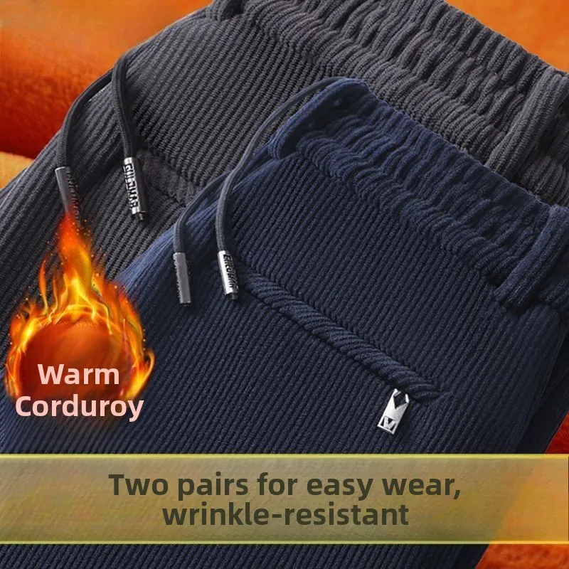 

Men's Thiened Fce Lined Corduroy Casual Pants Autumn Winter Loose Fit Busin West Pants Warm Comfortable Straight Leg ...