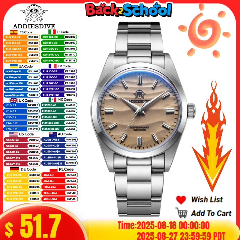 

ADDIESDIVE 36mm Watch For Men 316L Stainless Steel Bubble Mirror Pot Cover Glass 100m Waterproof Quartz Wristwatch reloj hombre