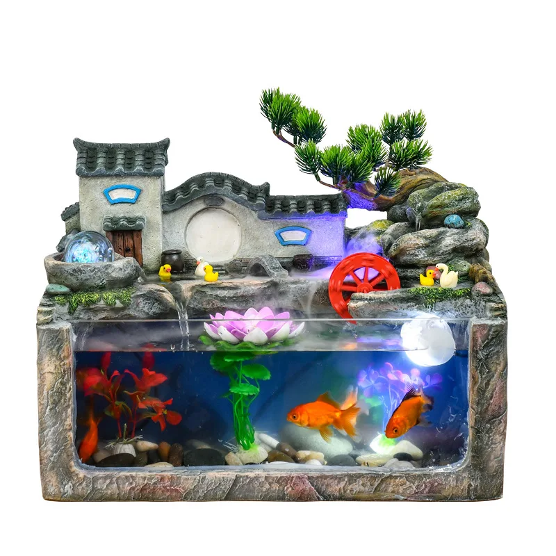 Creative desktop fish tank flowing water ornament living room entrance feng shui wheel water feature