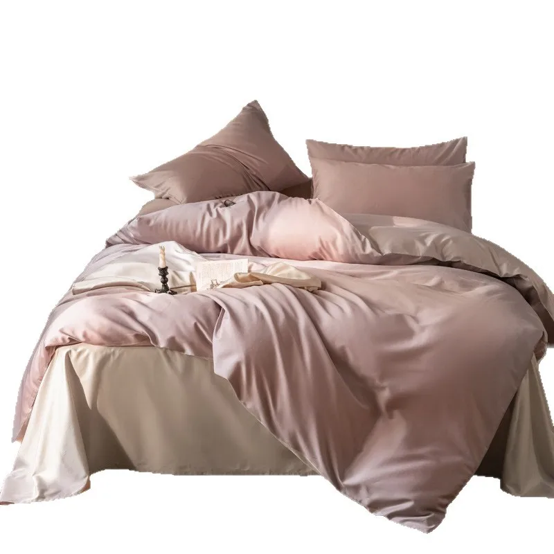 

Long-staple cotton silky sleeping naked solid color four-piece set cotton 1 5m1 8 quilt cover bed sheet pure cotton bedding
