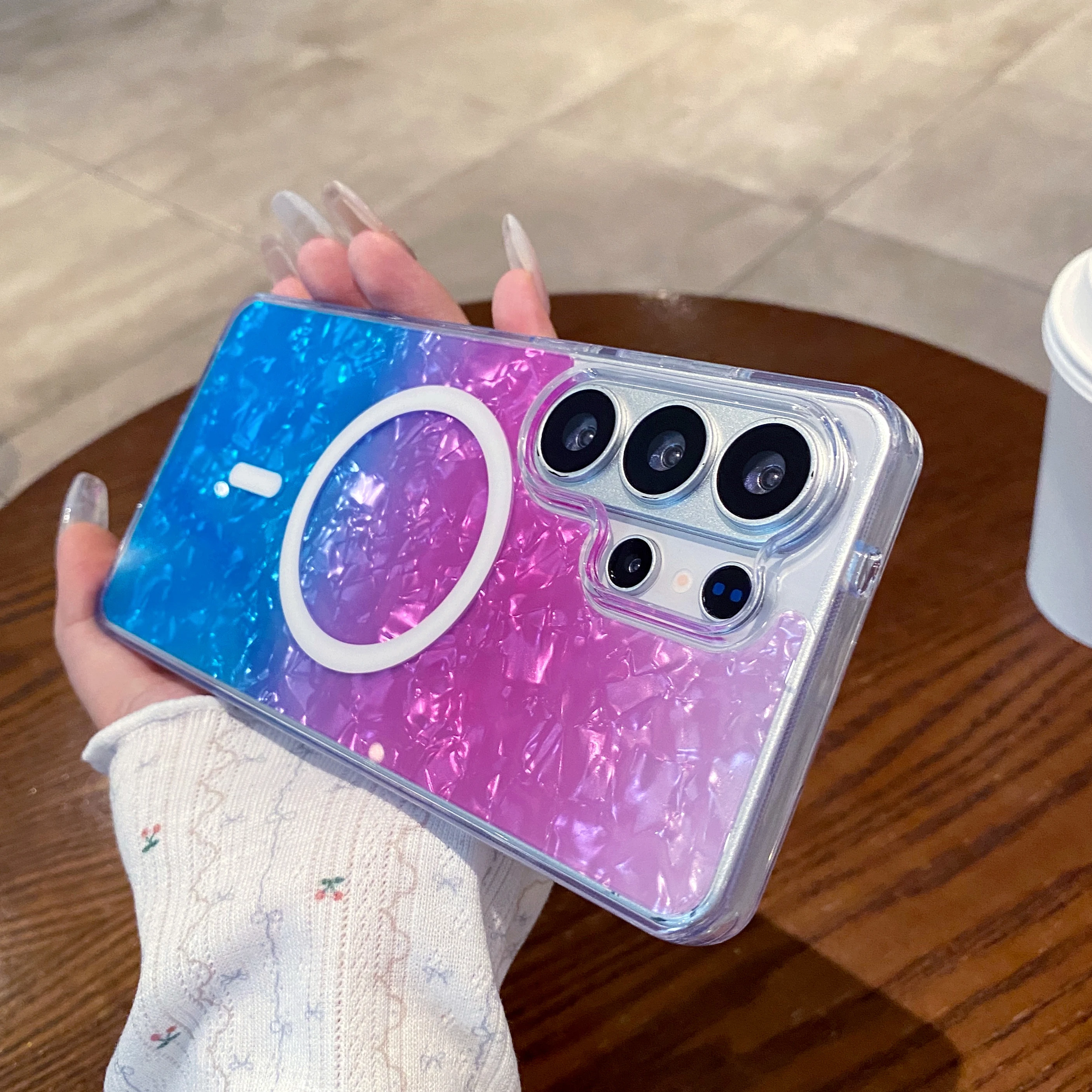 Capa de Telefone Magnética com Padrão Becca Gradiente para Samsung Galaxy S26 Ultra, à Prova de Choque, Compatível com Magsafe, Fina e Confortável