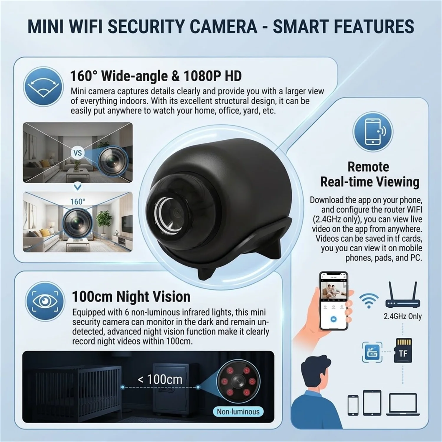X5 2.4G WiFi Webcam 1080P HD Indoor Security IP Camera Video Wired Recorder Remote Monitor Micro Camera