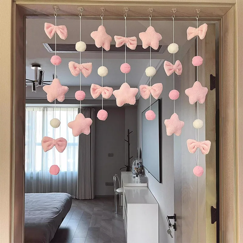 Cute Knot Door Curtain Partition Curtain Bedroom Bay Window Room No Punching Curtain Decoration Girl Heart Decoration DIY