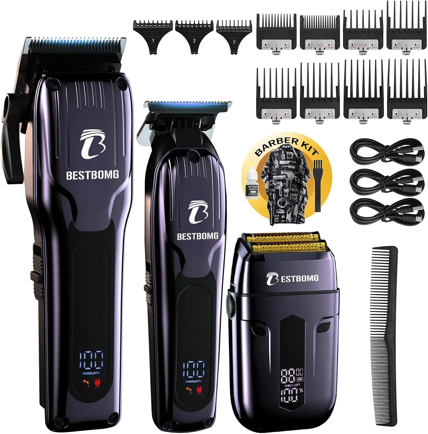 

Professional Men's Hair Clippers & Beard Trimmer Set with LED Display, Rechargeable Shaver, Metal T-Blade for Grooming Gifts