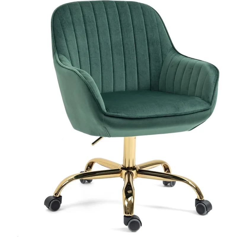 

home.Office Chair Swivel Room Elegant Velvet Living with Armrest,Modern Upholstered Bedroom Wheels,Adjustable Height Desk R