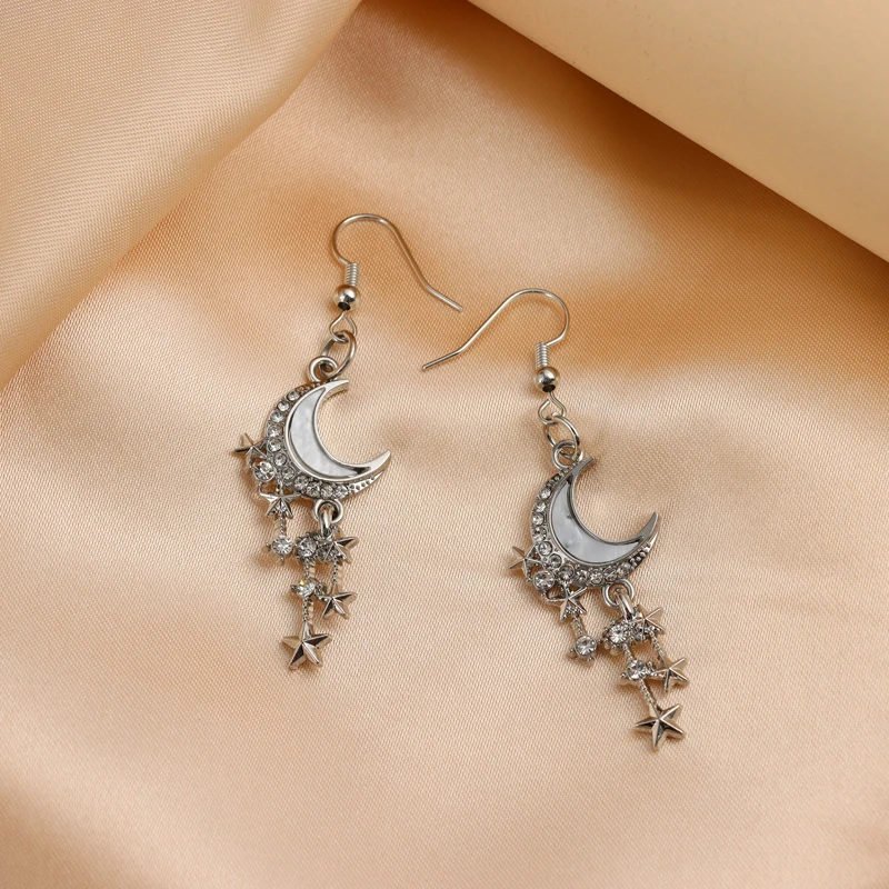 أقراط Y2K المبتكرة المخصصة على شكل قمر ونجمة، مناسبة للنساء لارتدائها، هدية عيد الحب