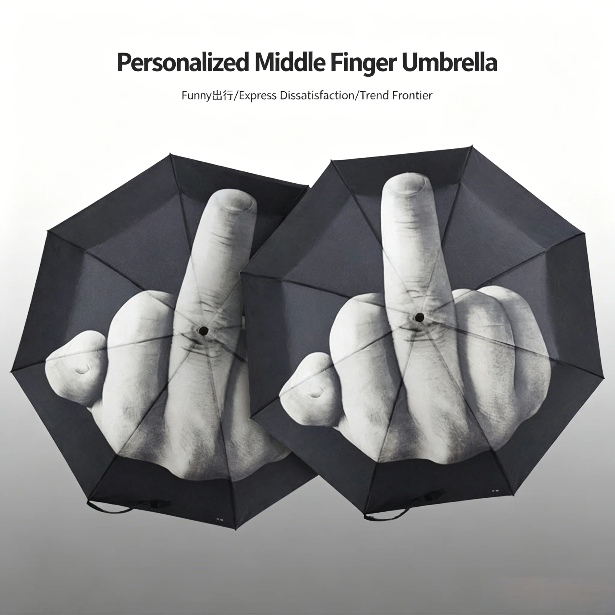 Middle Finger Folding Umbrella Windproof Strong Men Windproof Folding Personality Black Middle Finger Umbrellas Parasol Women