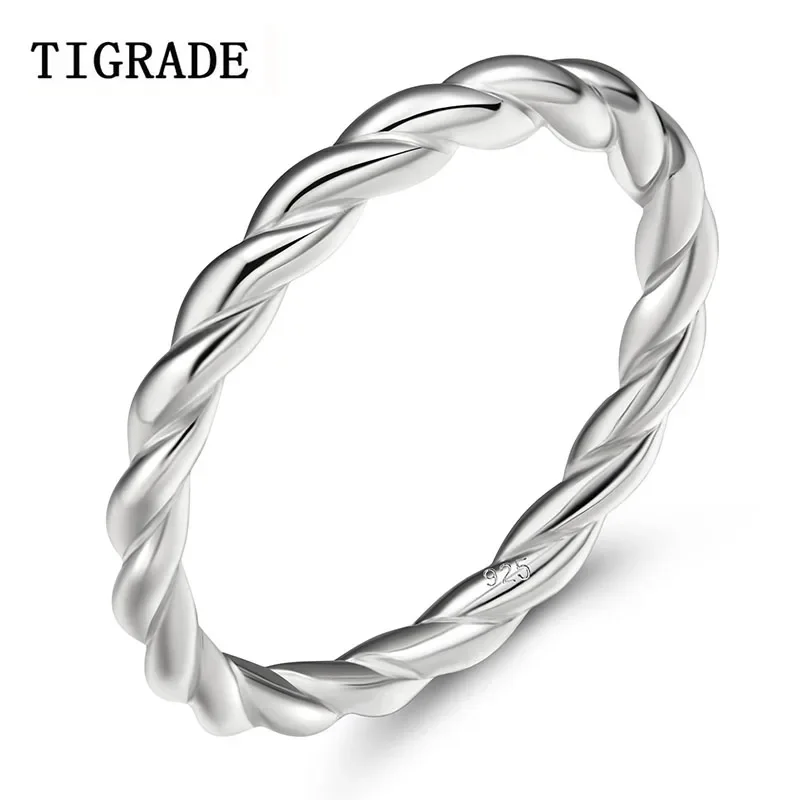 TIGRADE Sterling Silver Rings 925 Silver Wedding Engagement Twine Women Rings Spiral Design Anelli Donna Bague Argent 925 Femme