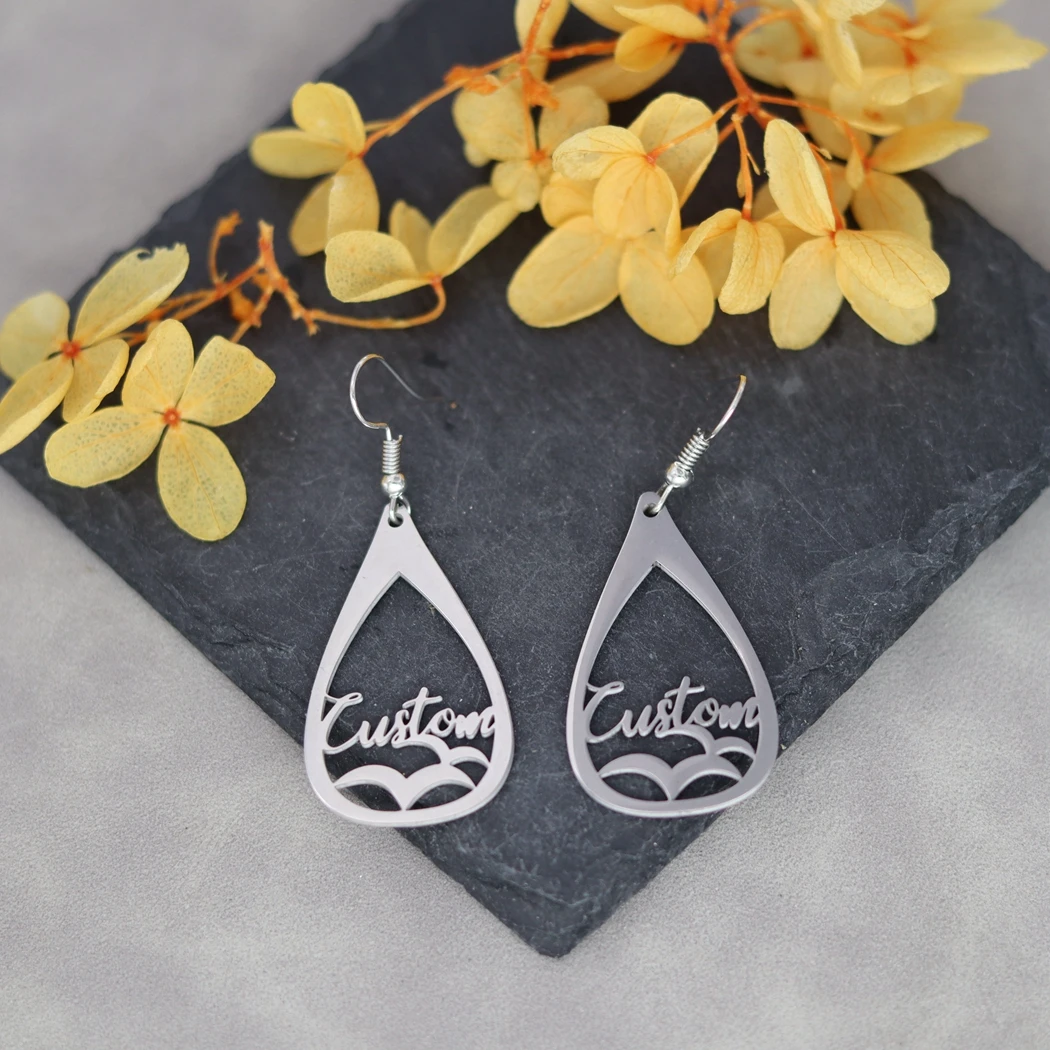 Custom Teardrop Letter Earrings Stainless Steel Accessories Anniversaries Birthday Gifts for Women