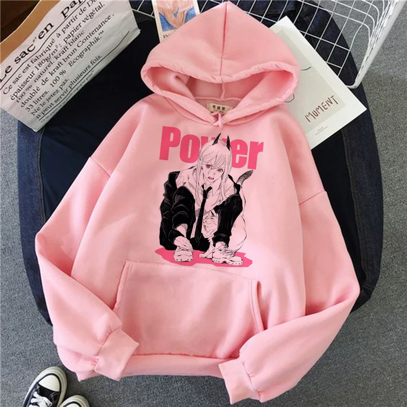 Harajuku Anime Chainsaw Man Power Cute Graphic Print Hooded Men Women Hoodies Plus Size Sweatshirt Winter Warm Unisex Pullover