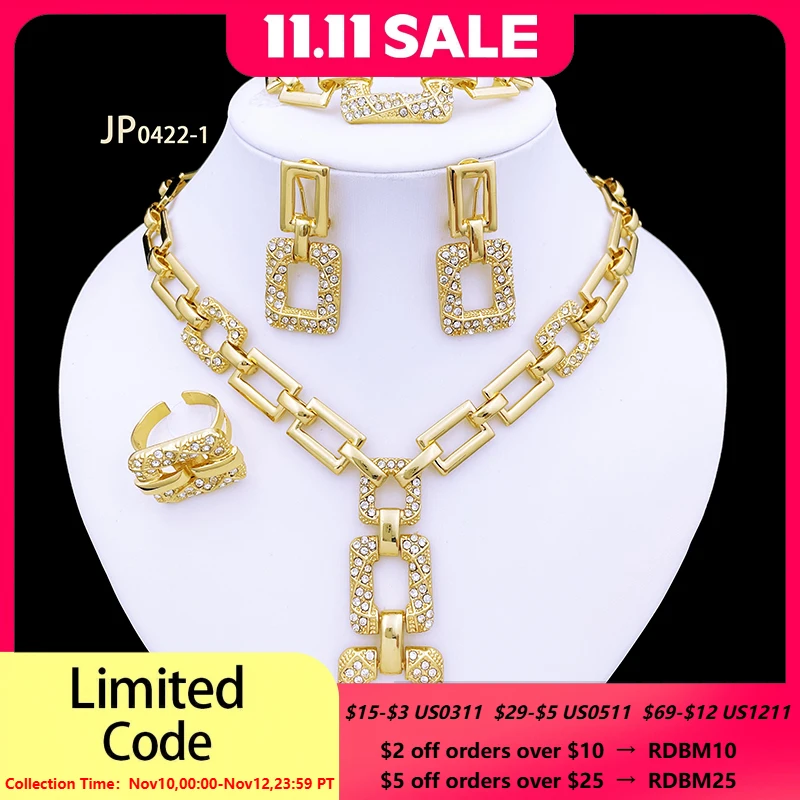 

Ювелирные наборы для женщин Стразы ожерелье наборы квадратная подвеска комплект украшений в итальянском стиле