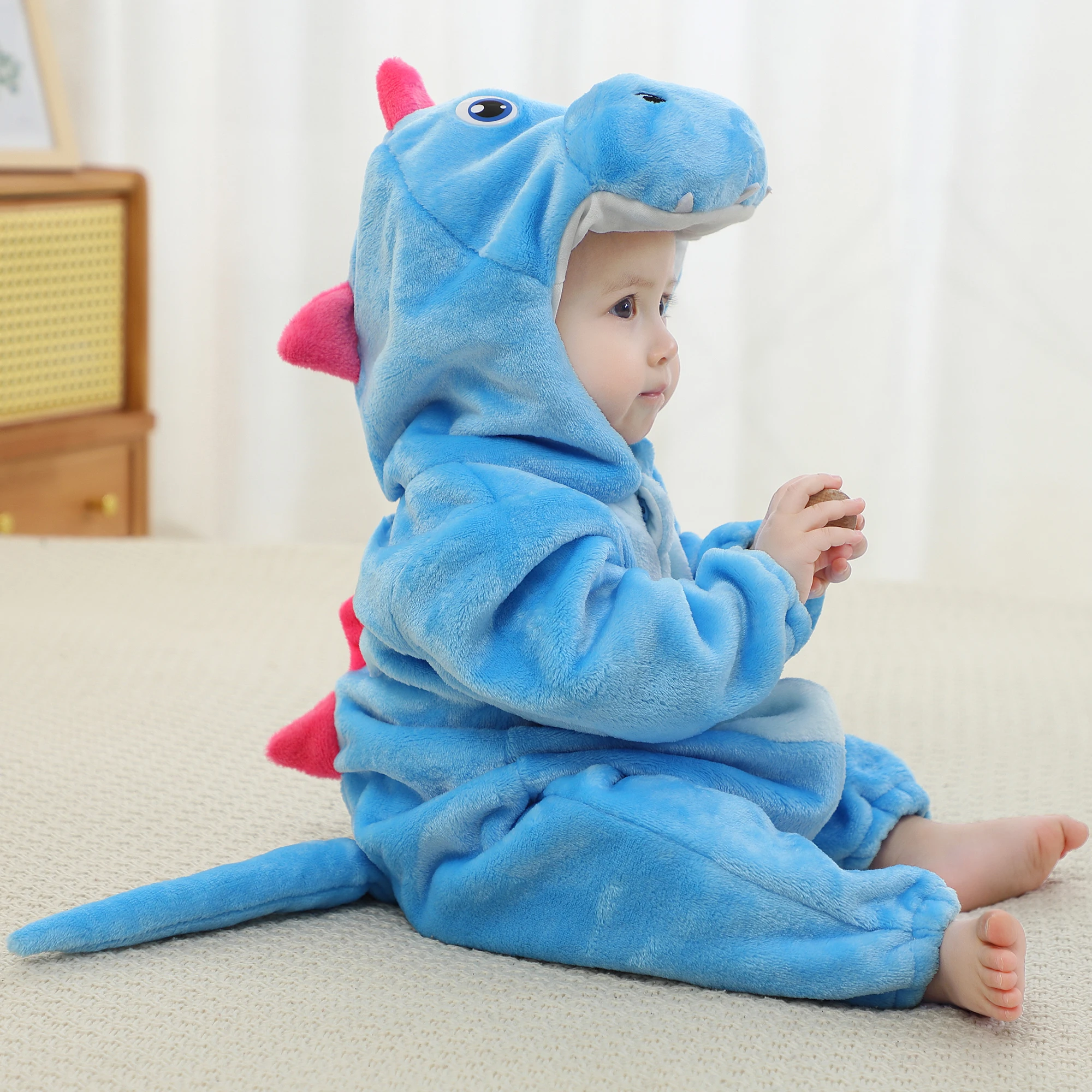 Toddler Boys Animal Rompers Kids Giraffe Dinosaur Kigurumi Pajamas Children\'s Winter Thick Flannel Jumpsuit Baby Zipper Clothes