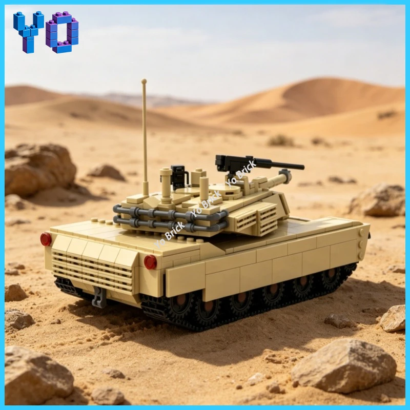 MOC-255426Desert Color Main BattleTank BuildingBlock Set Abrams Style ArmoredVehicle Model Small Particle Desktop Decoration Toy