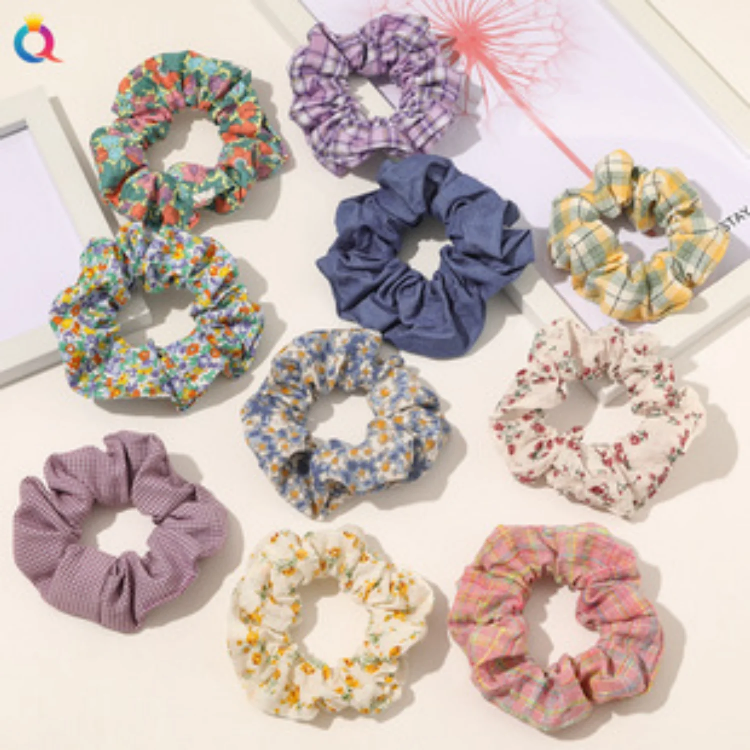 

5Pcs French Sausage Rings Floral Plaid Hair Tie Retro Fabric Pastoral Style Hair Rope Forest Internet Celebrity Hair Accessories