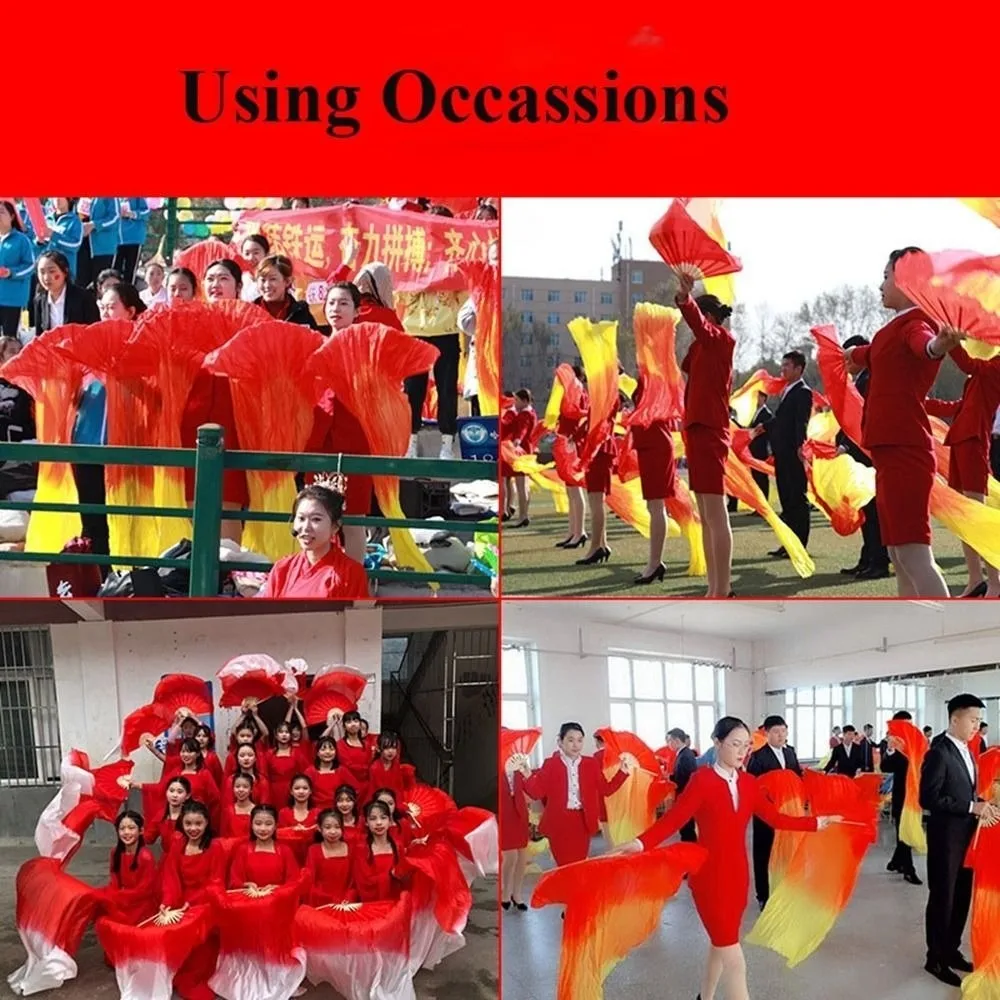 

Gradient Color Belly Dancing Fan 1.5m Bamboo Practice Dancer Tool Multicolors Rayon Silk Fans Square Dancing Accessories