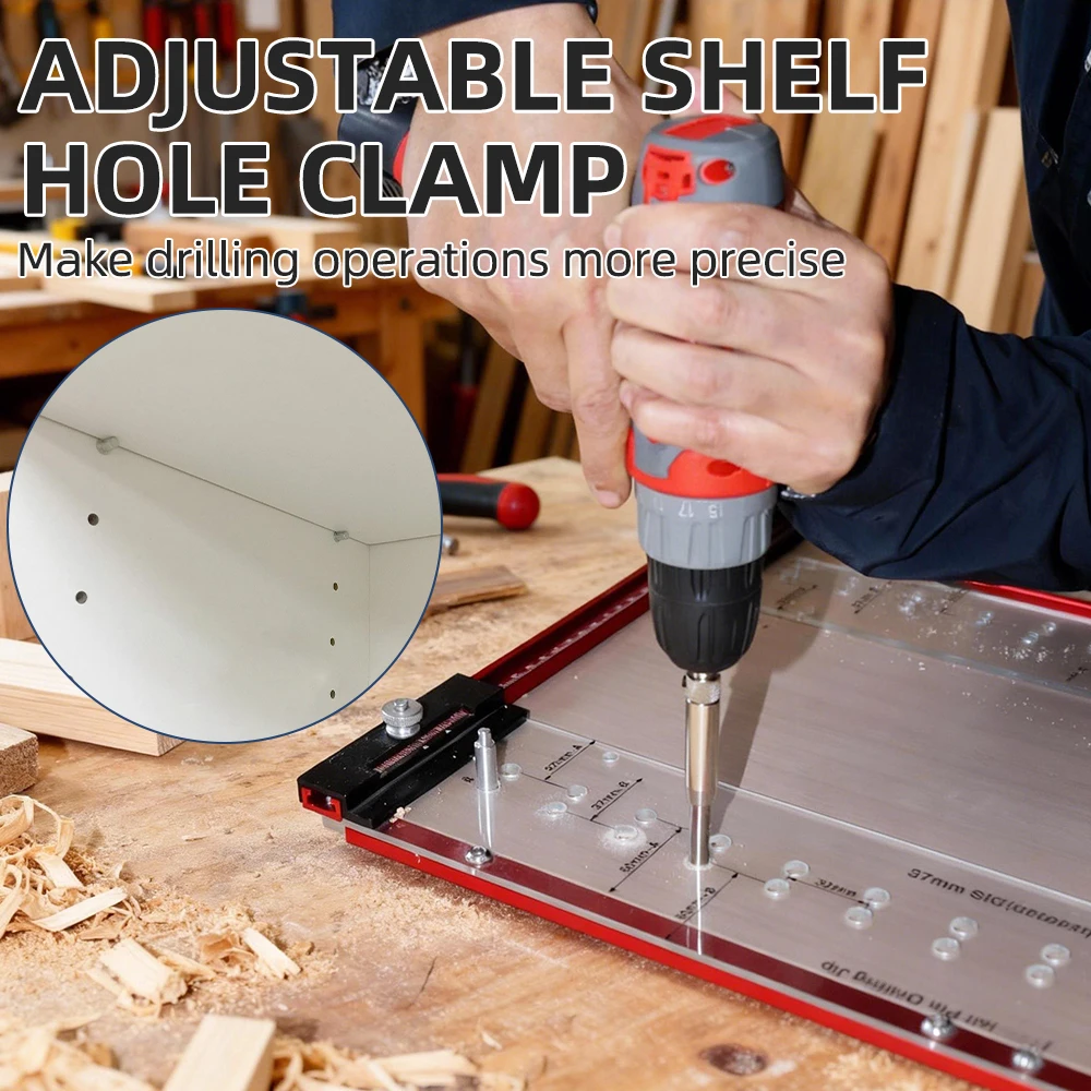 ENJOYWOOD Adjustable Shelf Hole Clamp XY-DK-010 Precision Cabinet Pin Drilling Tool 23-3/5 Inch x 20-7/8 Inch Hole Jig System