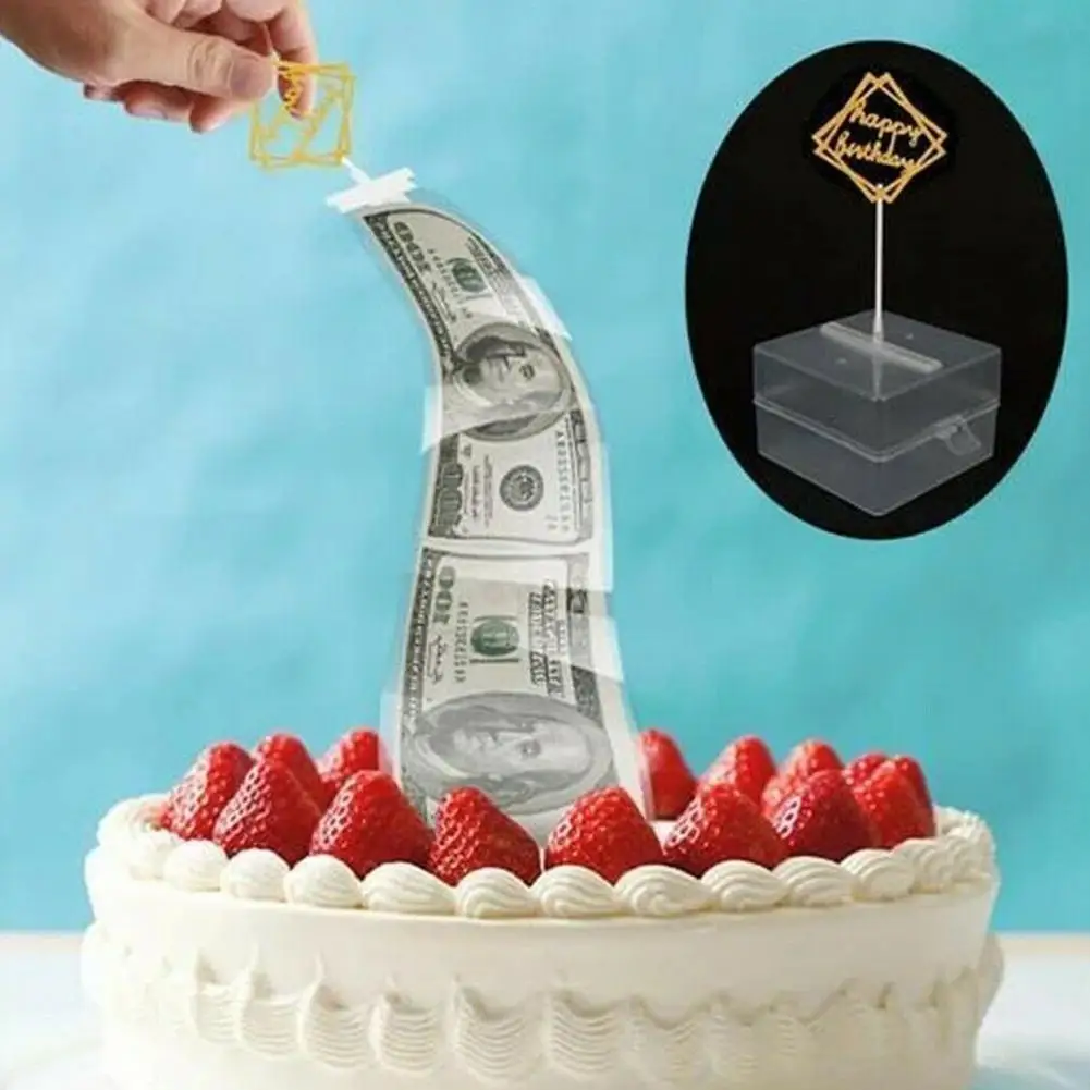 Baking Decoration Transparent Money Pulling Box Send Bag Cake Supplies Birthday Cake Decoration Cake Cash for Party Decorate