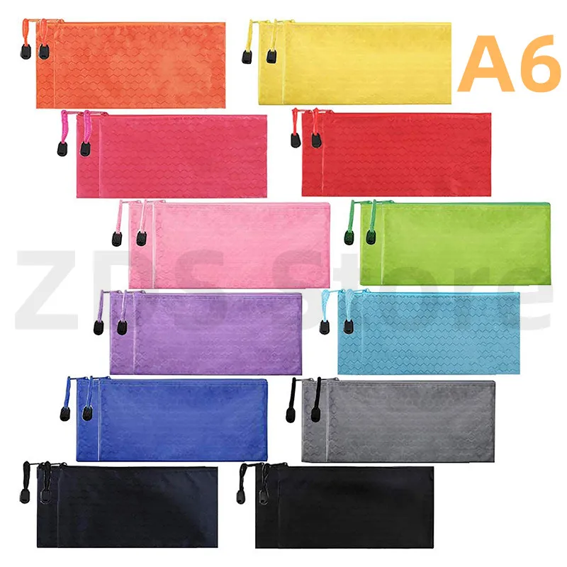 A6 10PCS File Bag Oxford Waterproof Zipper Data Folder For Documents Office Storage Organizer