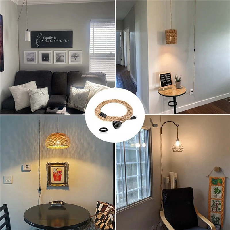 A25F-Retro Rope Chandelier Cord, Table Lamp Accessories With Cord Switch Plug (Without Bulb) EU Plug