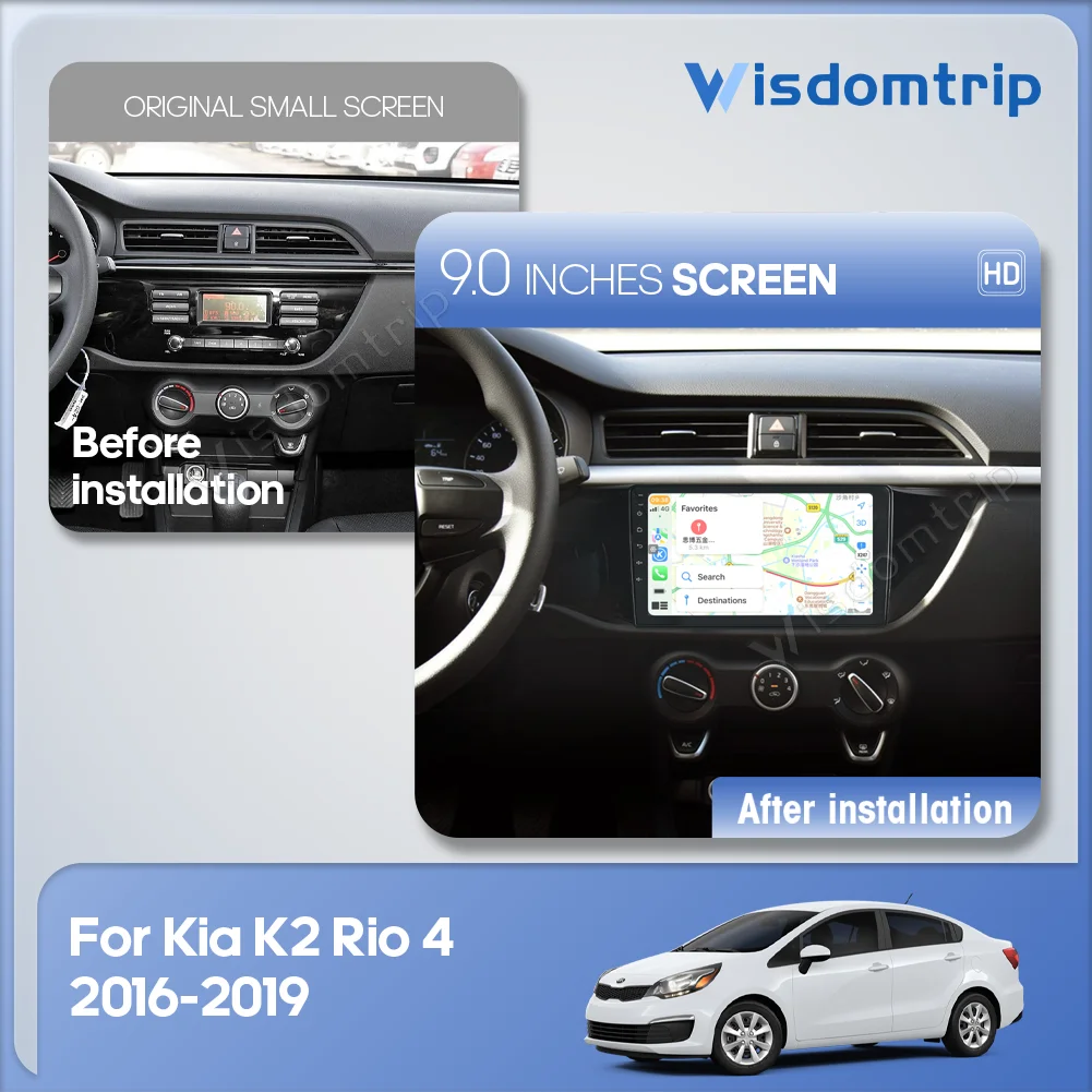 For Kia K2 Rio 4 2016-2019 Smart Multimedia Video Player Radio GPS Tesla Style 4G WiFi Navigation CarPlay+Android AUTO Android13