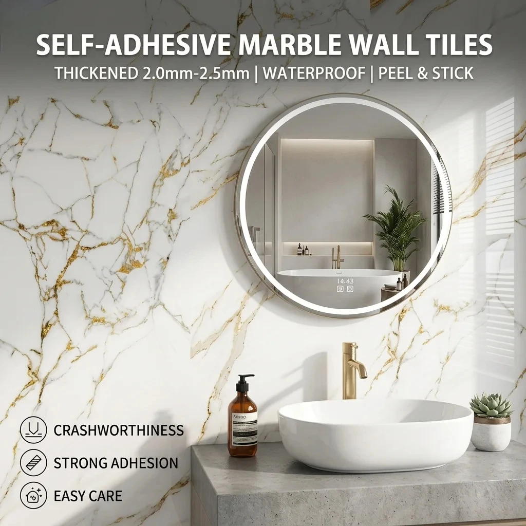 10pcs Self-Adhesive Imitation Marble Wall Tiles,Waterproof Peel and Stick Wallpaper,Kitchen Backsplash Bathroom Wall Stickers