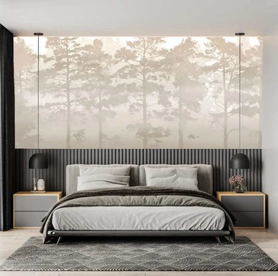 Individuelle Fototapete Retro Handgemaltes Schwarz-Weißes Wald-Baum-Elch-Wandbild Wohnzimmer TV-Sofa Gemälde Papel De Parede