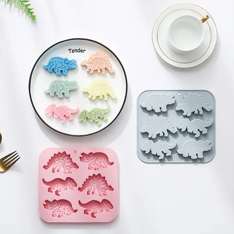 6 Holes 6 Different Dinosaur Fossil Shapes Silicone Molds,Fondant Cake Chocolate Mold Ice Cube Cake Mould Cake Decorating Tools