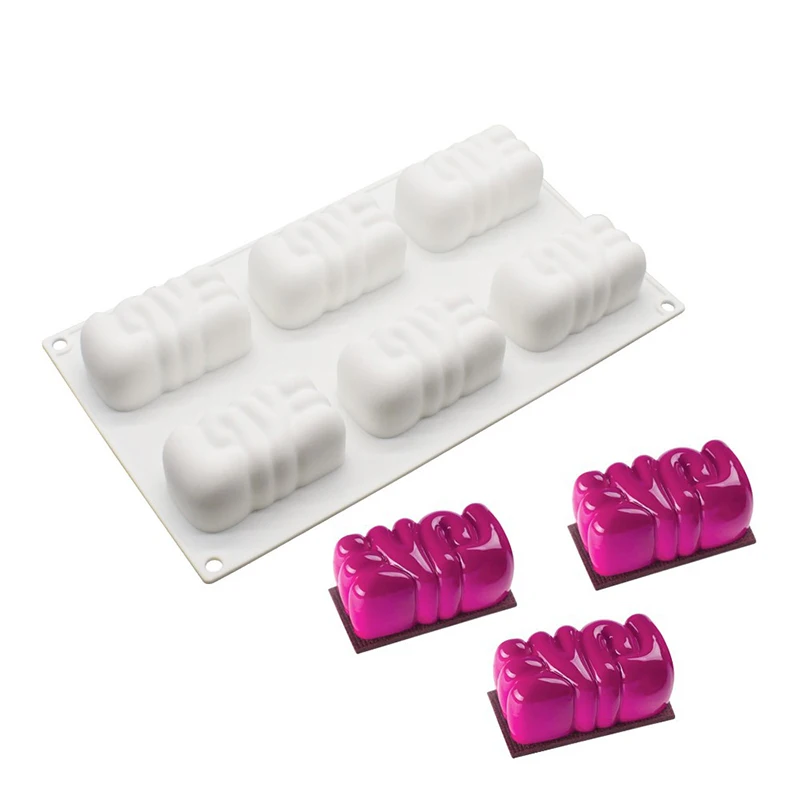 Love Mousse Cake Mold For Valentine\'s Day Rectangle Silicone Baking Tray Dessert Soap Candle Ice Cream Topper Decoration Tools