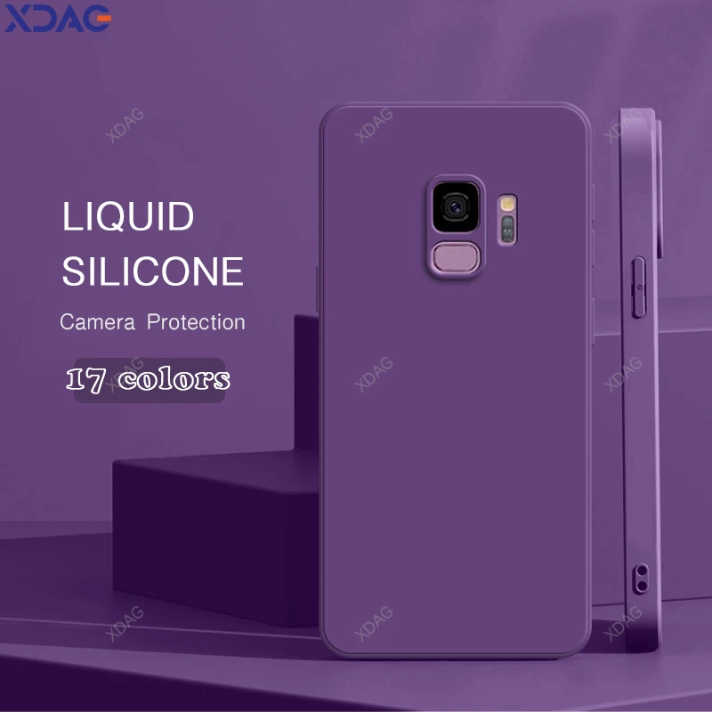 

Fundas Carcasas Phone Case Cover for Samsung Galaxy S9 Plus Camera Lens Protection Solid Color Square Liquid Silicone Back Shell