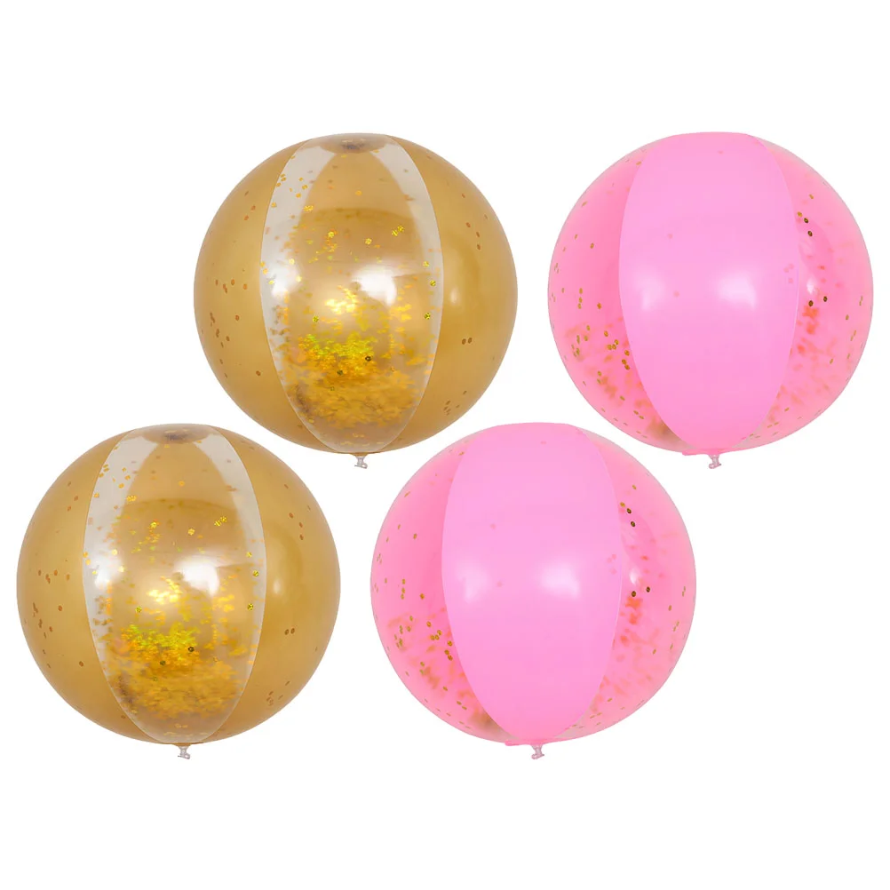 

4 Pcs Transparent Beach Ball Sequin Balls Impact-resistant Toys Water Summer Elastic Playing Inflatable Pvc Supple Surface