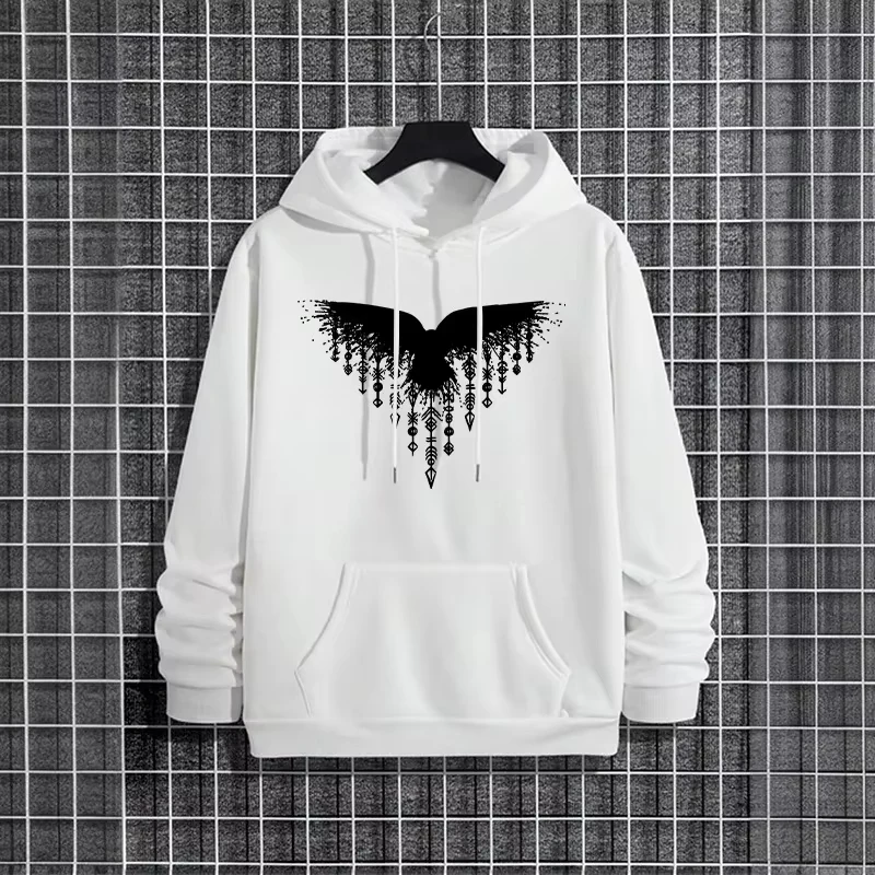 Viking Raven Mens Hoodie 2025 Urban Streetwear Fashion Hooded Sweatshirt Male Trendy Casual Street Style Autumn Winter Pullover