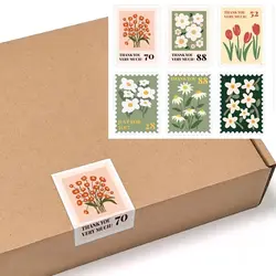 Simple Flowers Stamps Square Shaped Thank You Stickers Holiday Party Gift Boxes Sealing Seals Stickers Bouquet Decoration Label