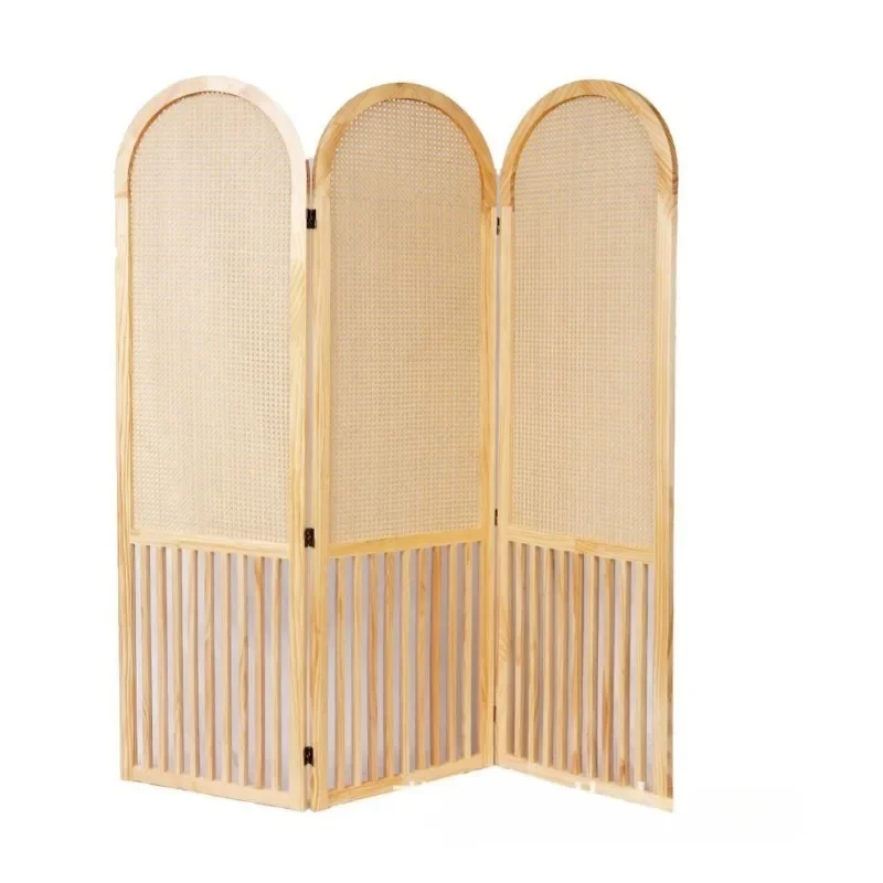 French rattan screen solid wood foldable mobile entrance shade living room decoration home simple entrance