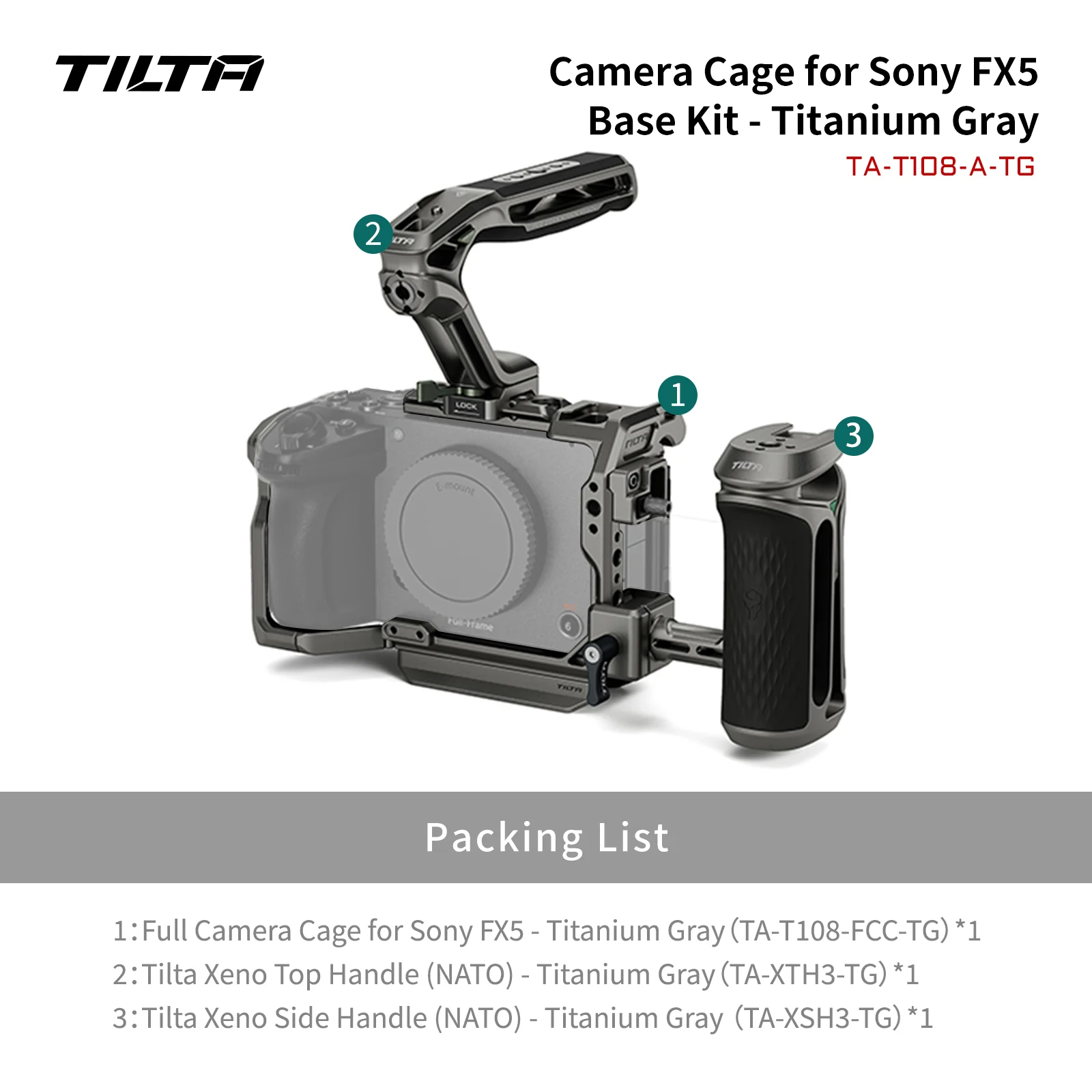 TILTA FX5 Camera Cage voor Sony FX 5 Volledige Camera Cage Pro Kit met Top Handle Xeno Side Handle PD V-Mount Batterijplaat TA-T108