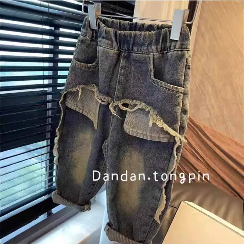 

Boys Fashion Jeans Children Straight Trousers Spring Autumn New Pants 2025 Kids Loose Casual Elastic Underwear 2-8 Years Old