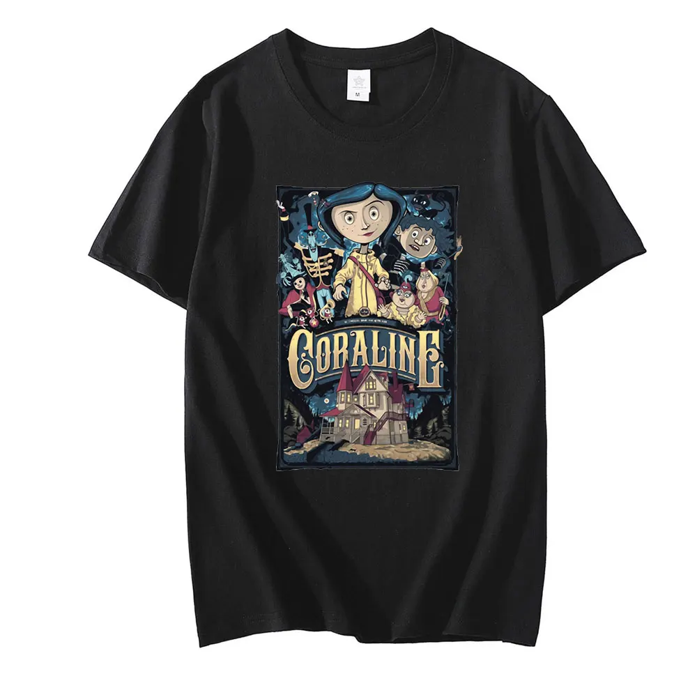 2022 Summer Popular Coraline Men T Shirts Loose Clothing Tim Burton Neil Gaiman Nightmare Before Christmas Goth Dark Tshirt