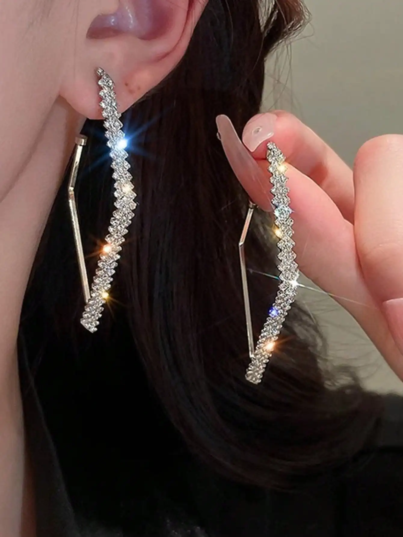 

Dazzling Geometric Drop Earrings with Crystal Accents for Women, European & American Fashion Style