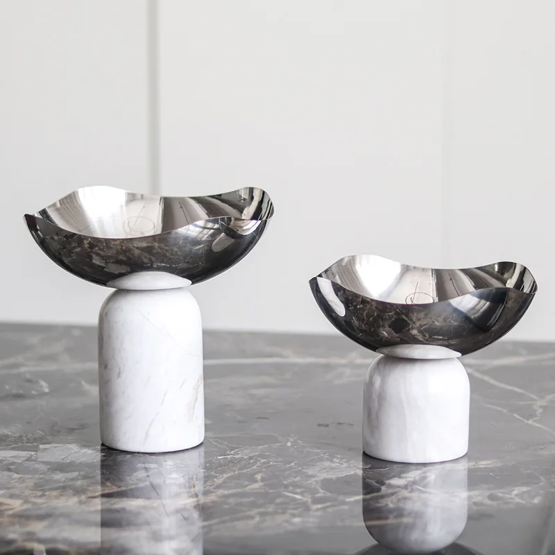 Luxury Marble Fruit Bowl with Base Decorative Serving Tray for Candy Modern Home Decor Hotel Showroom