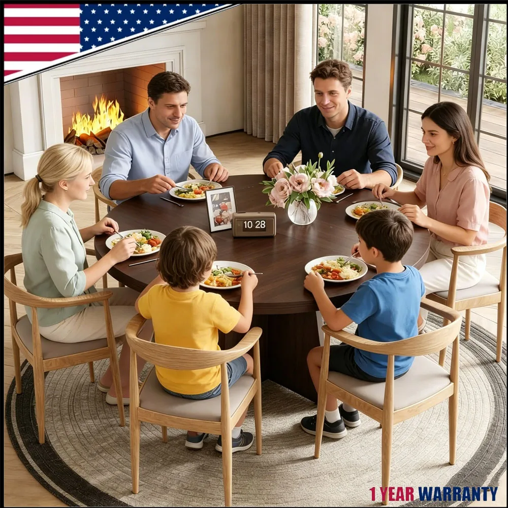 New Modern Wooden Round Dining Table 4-6 Home Dining Room Table With Wooden Pedestal Base People Kitchen Home Furniture Waterproof Spacious Tabletop Circle Kitchen Tables For Dining Room Kitchen Living Room