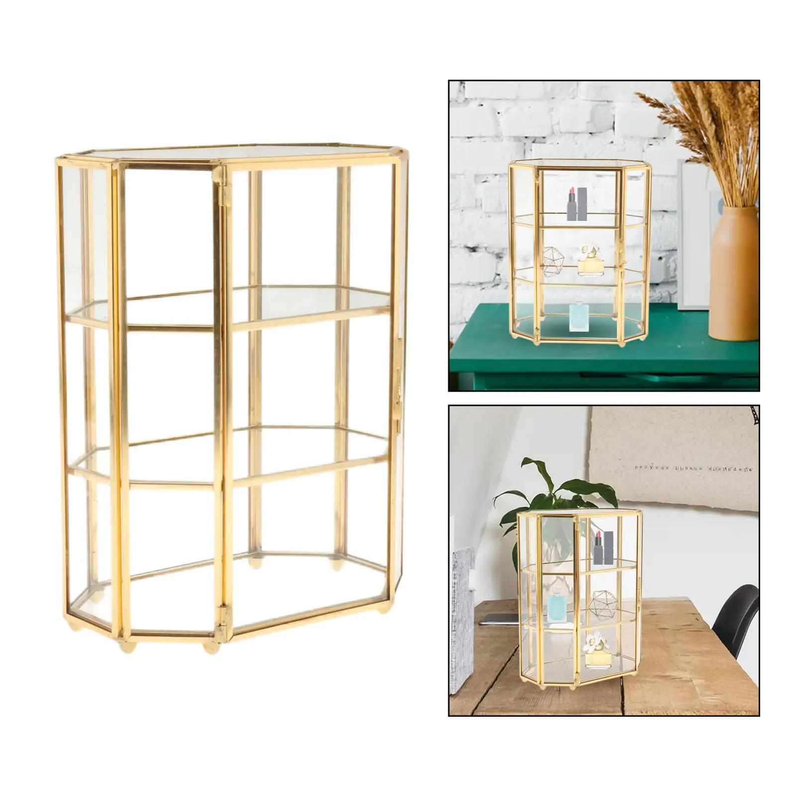 3-Tier Glass Jewelry Display Box Desktop Decorative Cosmetic Makeup Storage Case for Home Bedroom Dresser Organizer