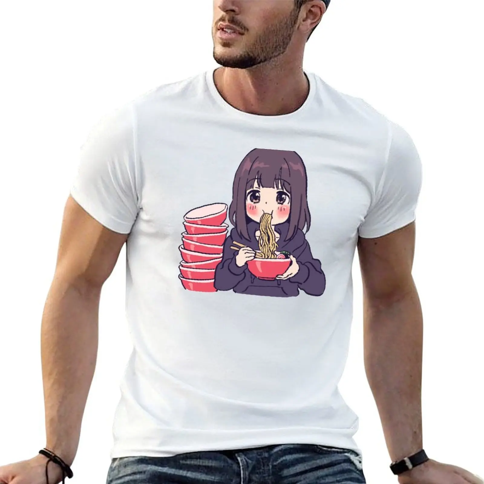 

I draw cute anime girl eating ramen / Menhera Shoujo Kurumi-chan T-Shirt funny t shirts cotton funny t shirts man T-Shirt