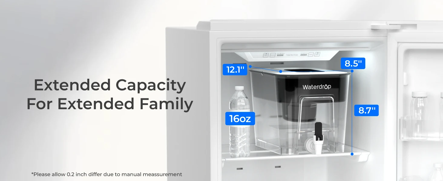 Waterdrop WFD-22L Large Water Filter Dispenser, 40-Cup Water Filter Pitcher, 200-Gallon Long-Life, Reduces Chlorine, PFOA/PFOS and More, BPA Free, Black