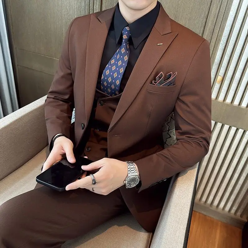 

CH694Men's suit three-piece suit autumn large size suit jacket slim commuter formal suit groom handsome wedding dress