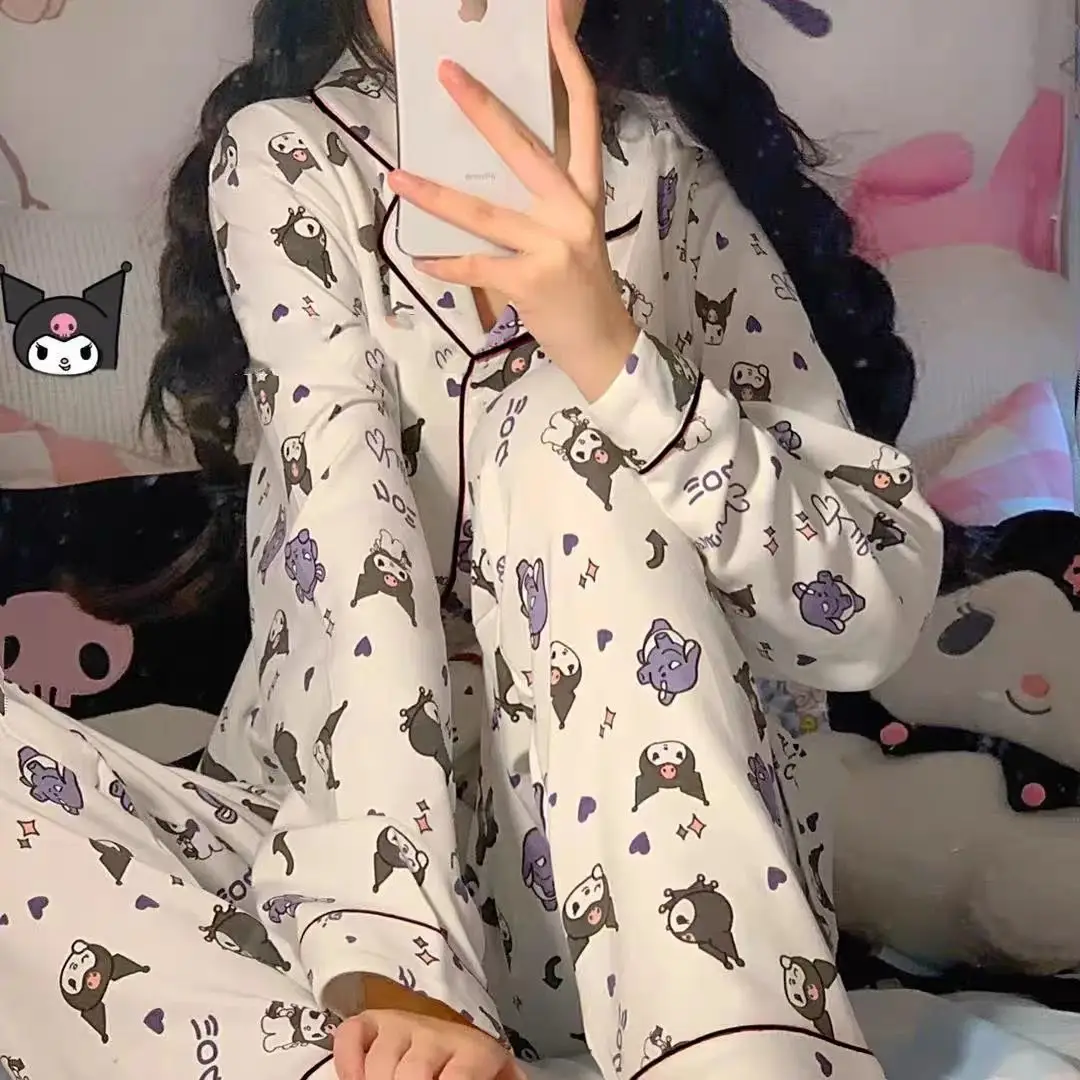 

Sanrio Melody Kuromi пижама Kawaii Girl пижамы Hello Kitty весна осень новый удобный комплект домашней одежды с длинными рукавами с героями мультфильмов