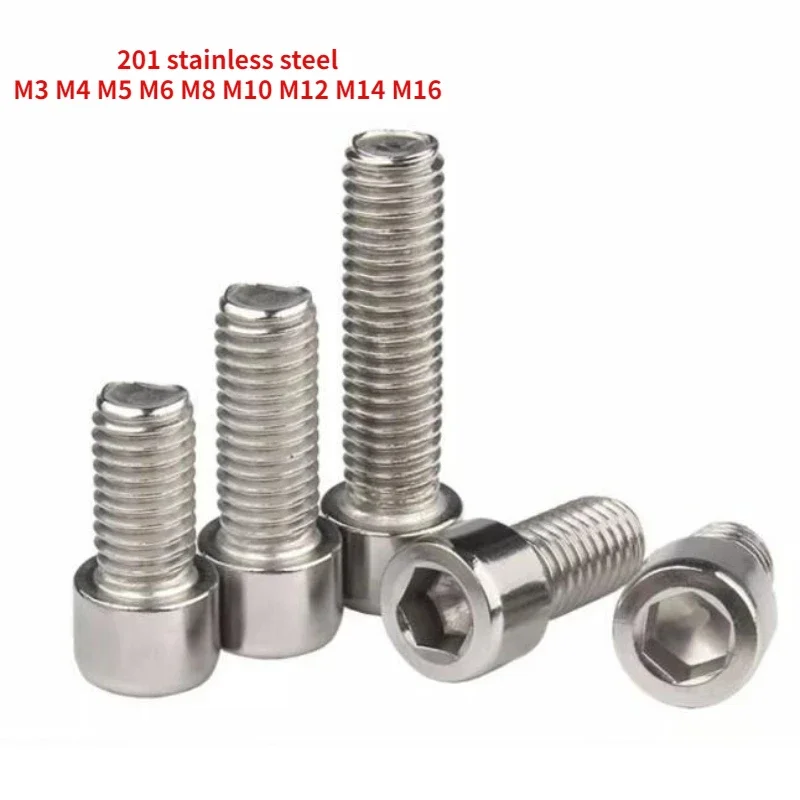 M3 M4 M5 M6 M8 M10 M12 M14 M16 SUS 201 Stainless Steel Hexagon Socket Cap Head Screws DIN 912 Allen Hex Screw Bolts Full Thread