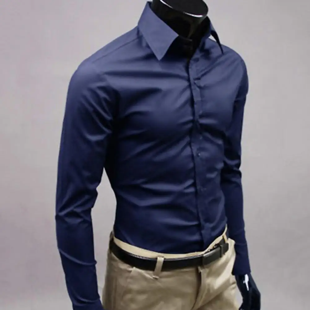 Plus 5XL Rozmiar Mężczyźni Casual Fashion Business Solid Color Koszula z długim rękawem Solid Button Down Dress Shirt Men Brand Classic Shirts